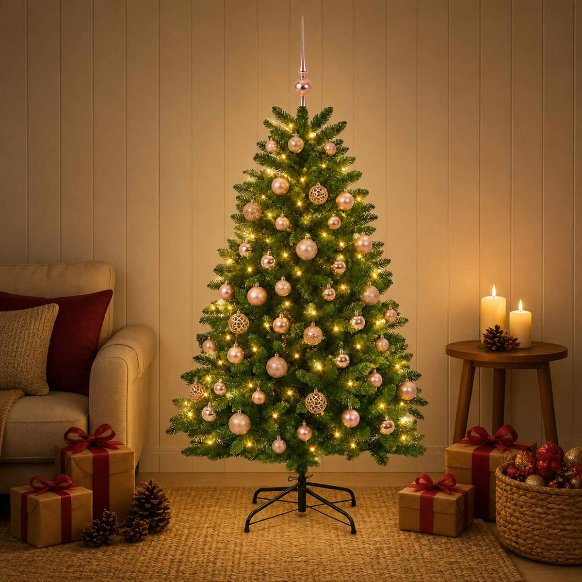Kunstkerstboom middengroen met kerstbal 180 cm 300 LED's is nu te koop bij PeponiXL, paradijselijk wonen!