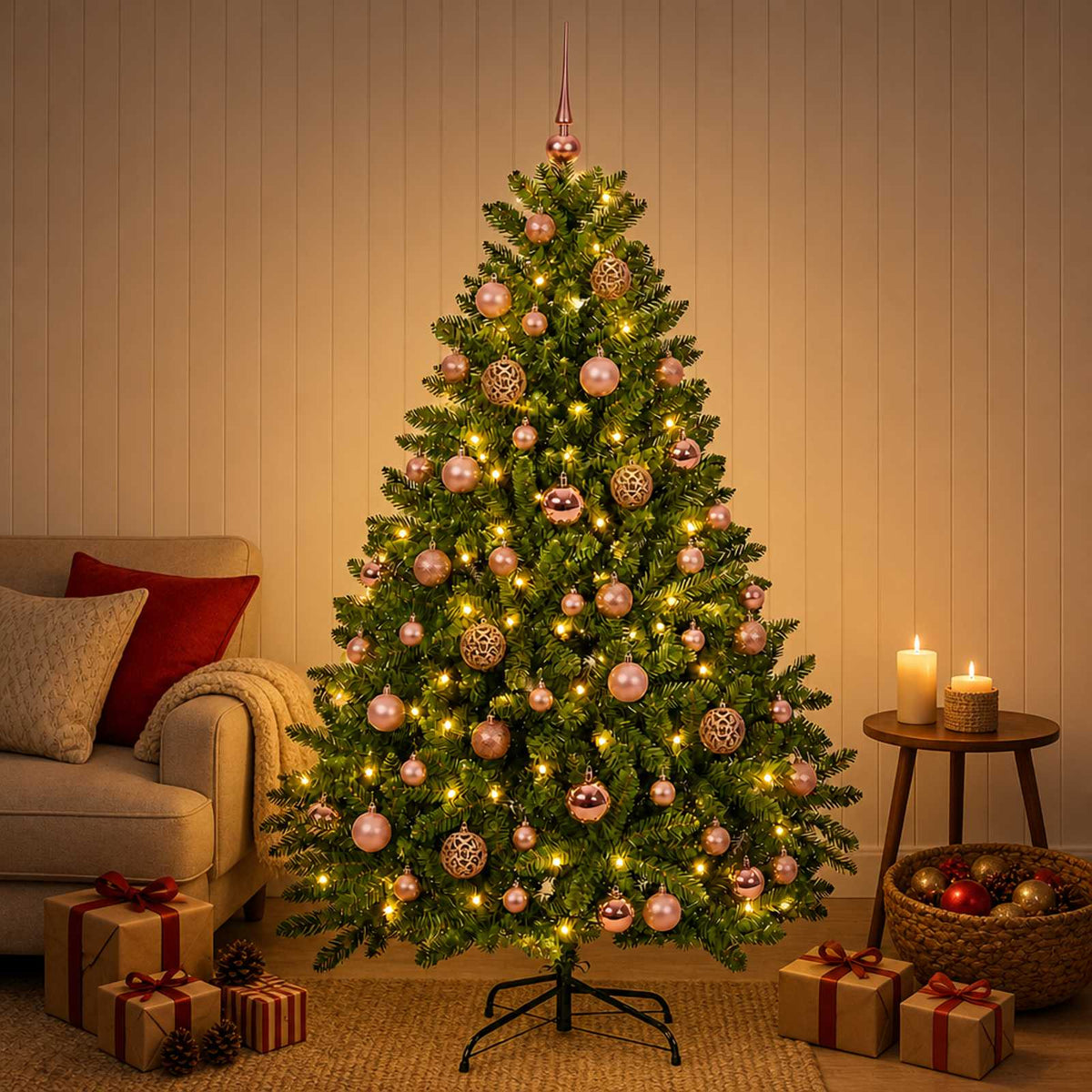 vidaXL Kunstkerstboom lichtgroen met kerstballen 180 cm 300 LED's
