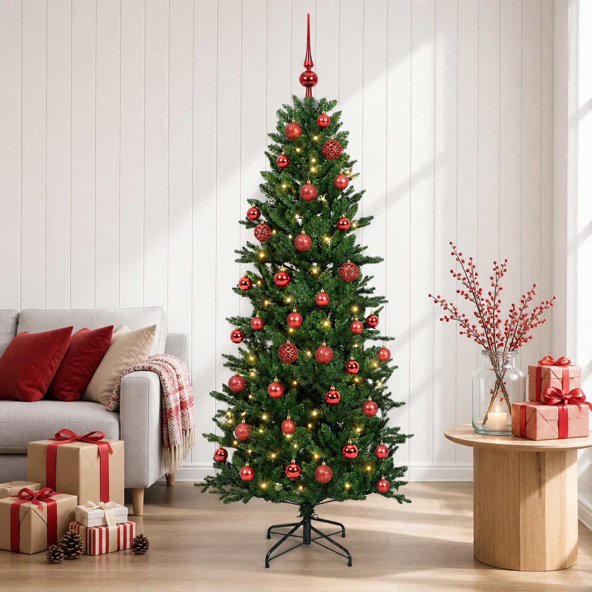 Kunstkerstboom met kerstbal 150 cm 150 LED's Warmwit PVC en PE is nu te koop bij PeponiXL, paradijselijk wonen!