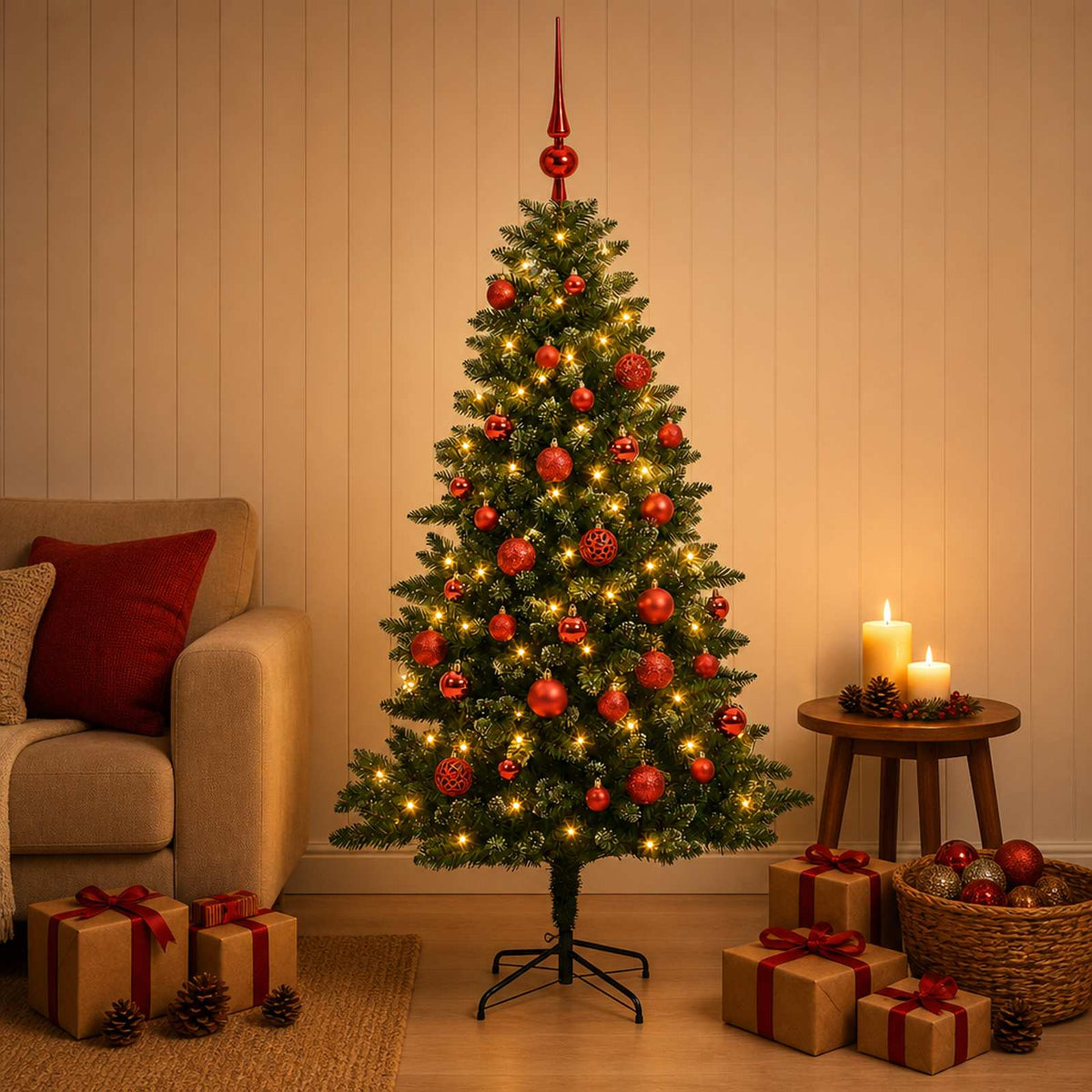 Kunstkerstboom met Ballen 150 cm 150 LED's Warmwit is nu te koop bij PeponiXL, paradijselijk wonen!