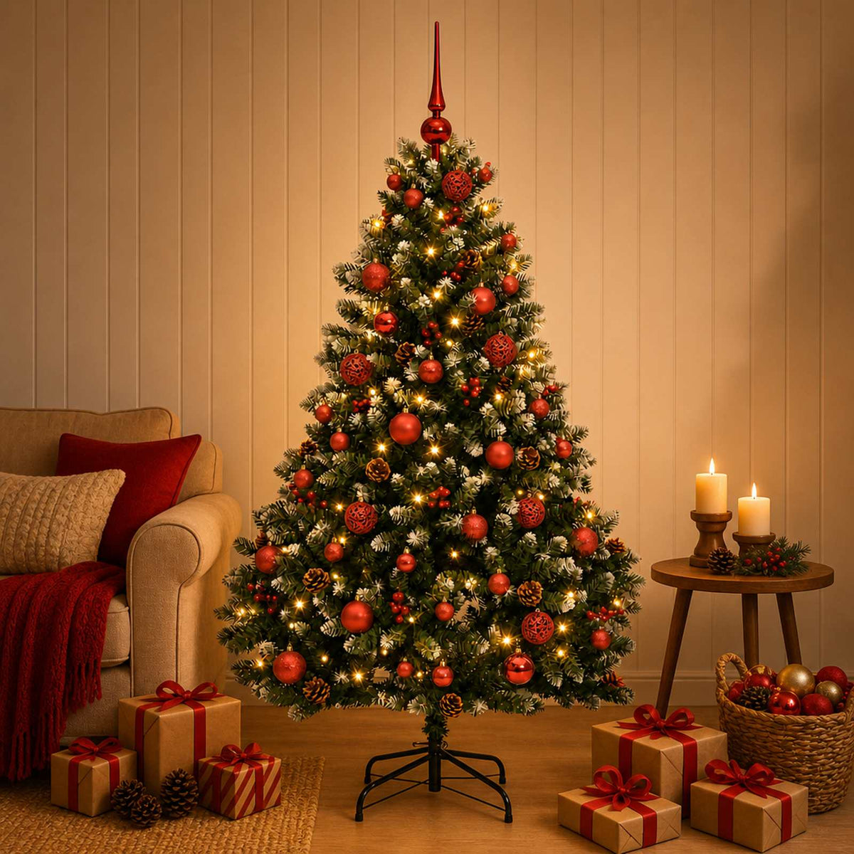 vidaXL Kunstkerstboom groen met kerstballen 180 cm 300 LED's Warmwit