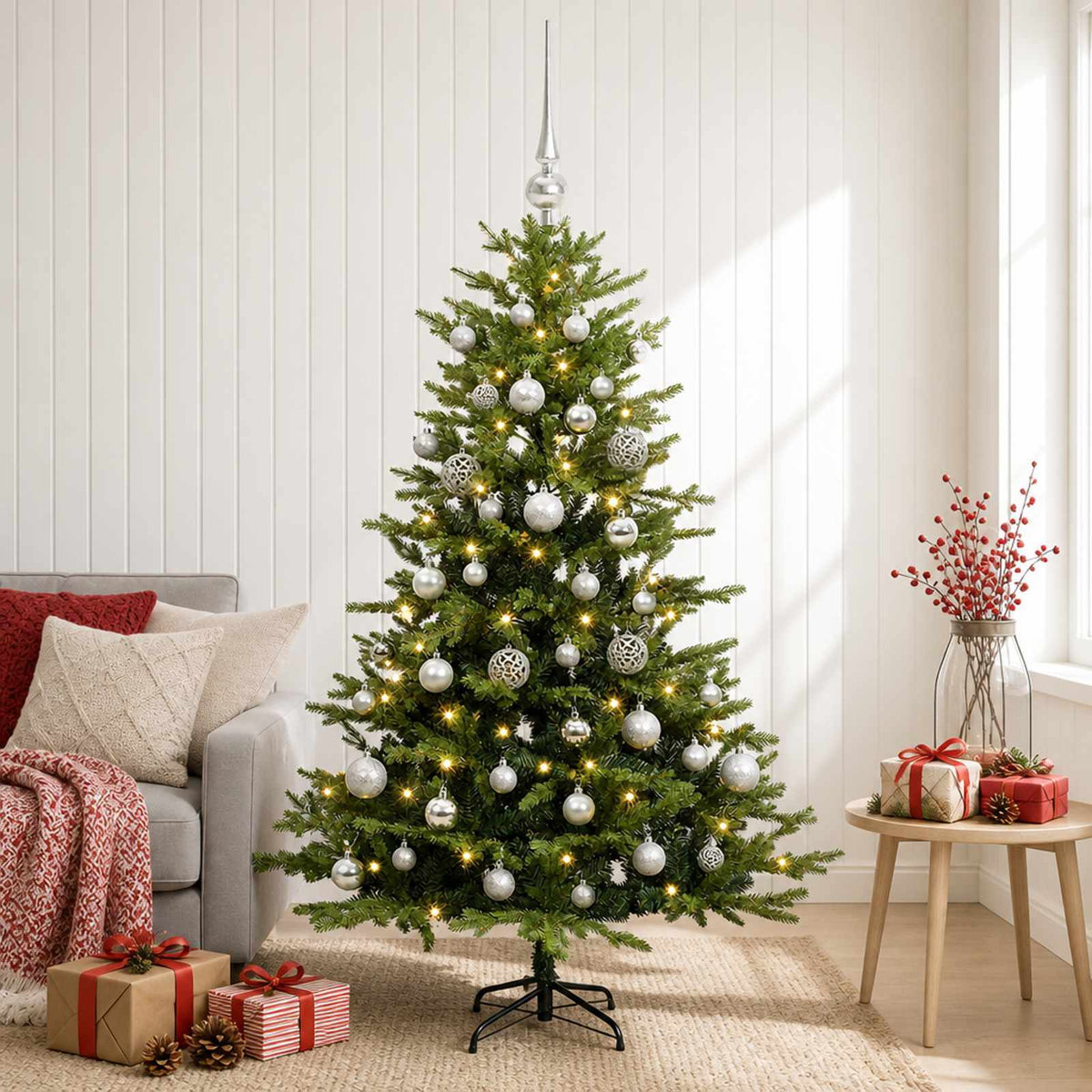 Kunstkerstboom met Ballen 150 cm 150 LED's Warmwit is nu te koop bij PeponiXL, paradijselijk wonen!