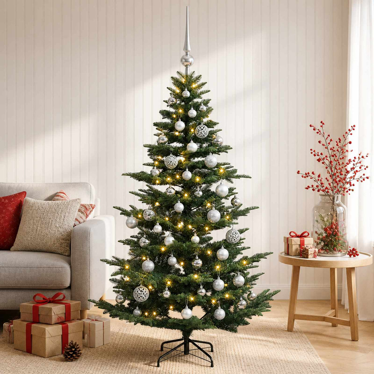 Kunstkerstboom met kerstbal 120 cm 150 LED's Warmwit PE & PVC is nu te koop bij PeponiXL, paradijselijk wonen!