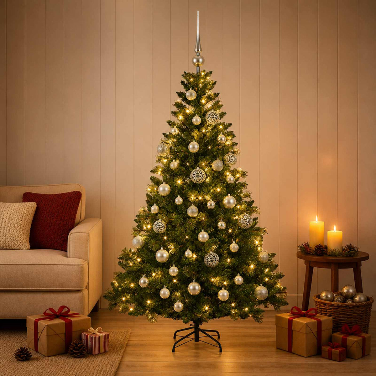 Kunstkerstboom met Ballen 120 cm 150 LED's Warmwit is nu te koop bij PeponiXL, paradijselijk wonen!
