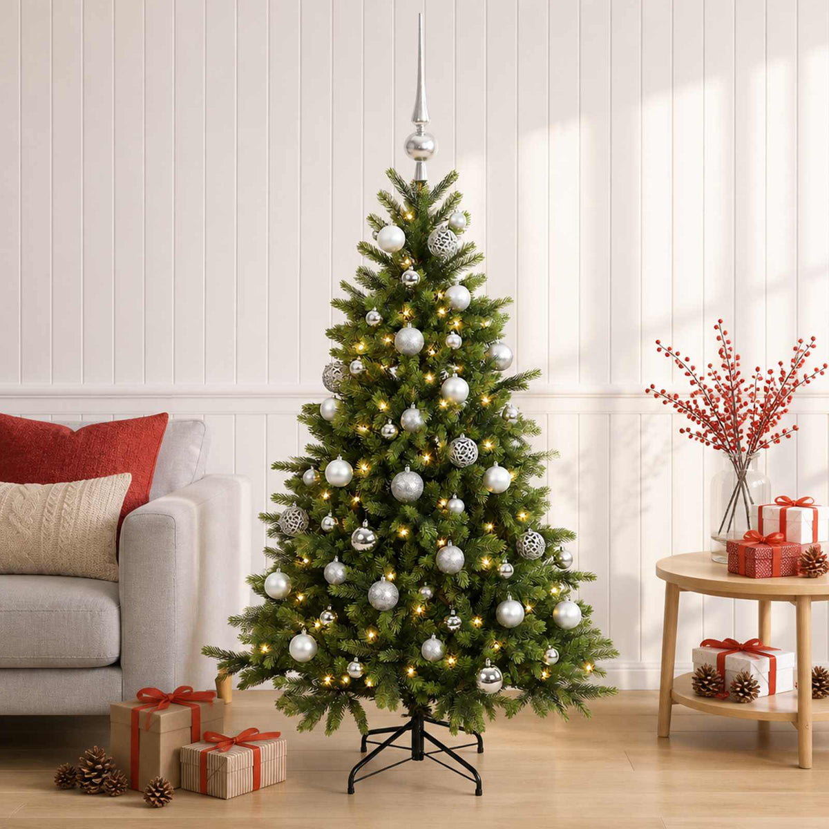 Kunstkerstboom met kerstbal 120 cm 150 LED's Warmwit is nu te koop bij PeponiXL, paradijselijk wonen!