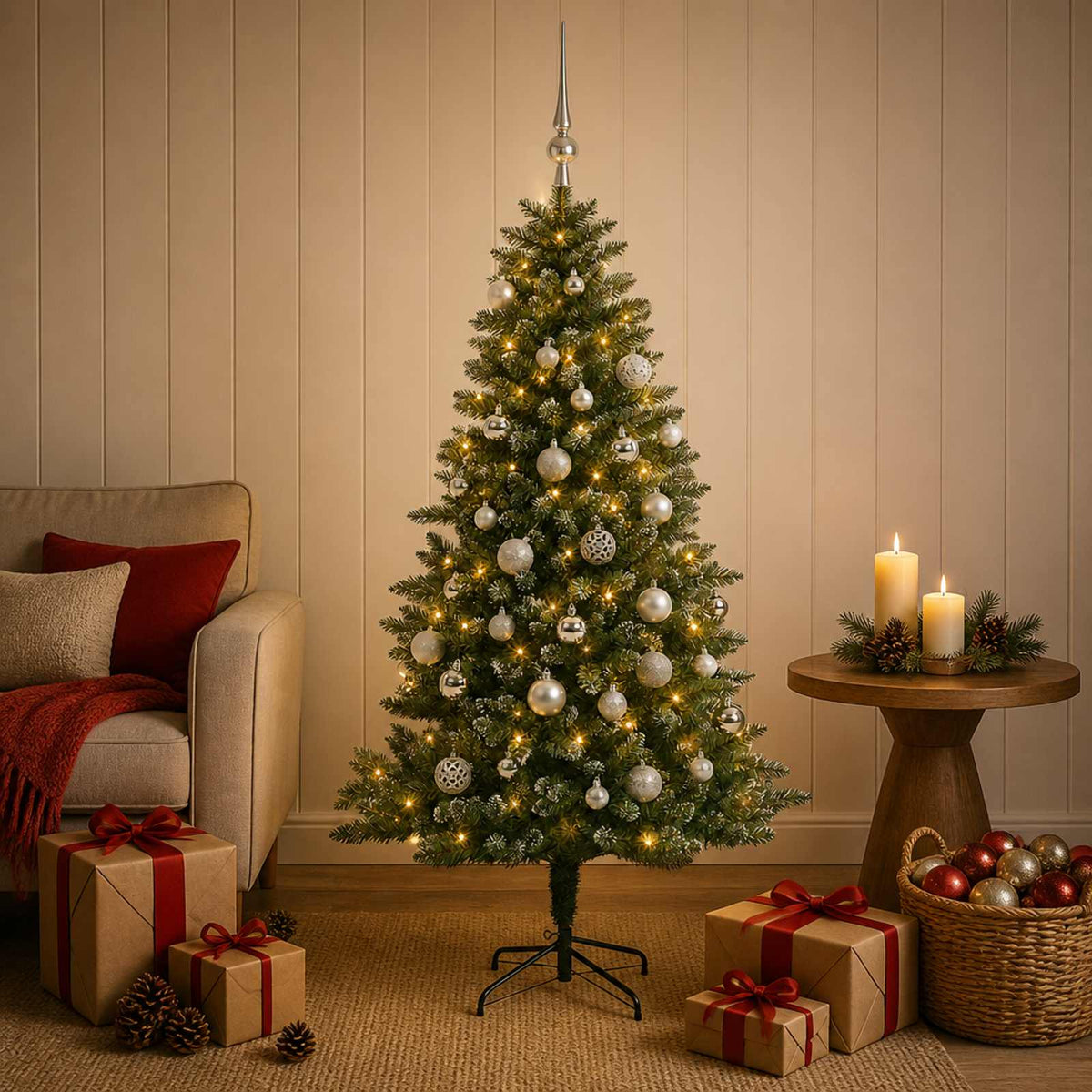 Kunstkerstboom met Ballen 150 cm 150 LED's Warmwit is nu te koop bij PeponiXL, paradijselijk wonen!