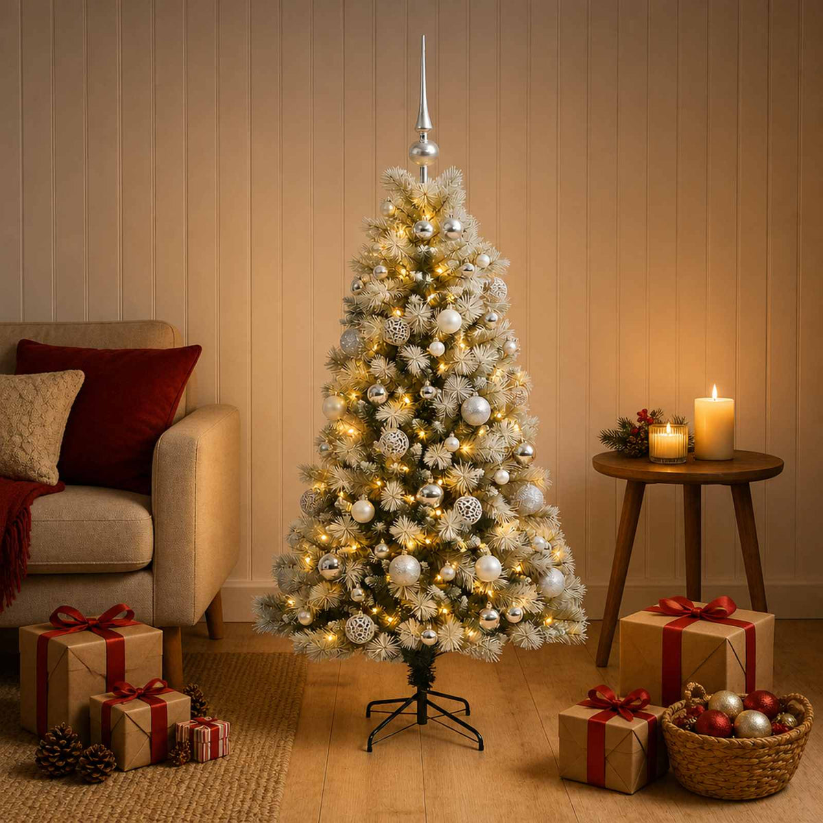 Kunstkerstboom met scharnierende takken en kerstballen 120 cm is nu te koop bij PeponiXL, paradijselijk wonen!