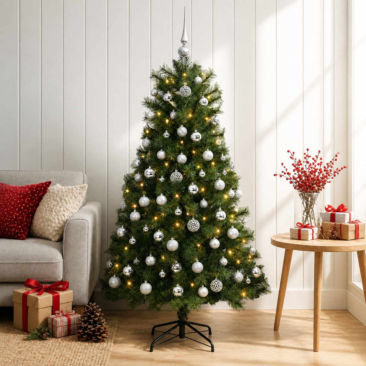 Kunstkerstboom met scharnierende takken en kerstballen 120 cm is nu te koop bij PeponiXL, paradijselijk wonen!