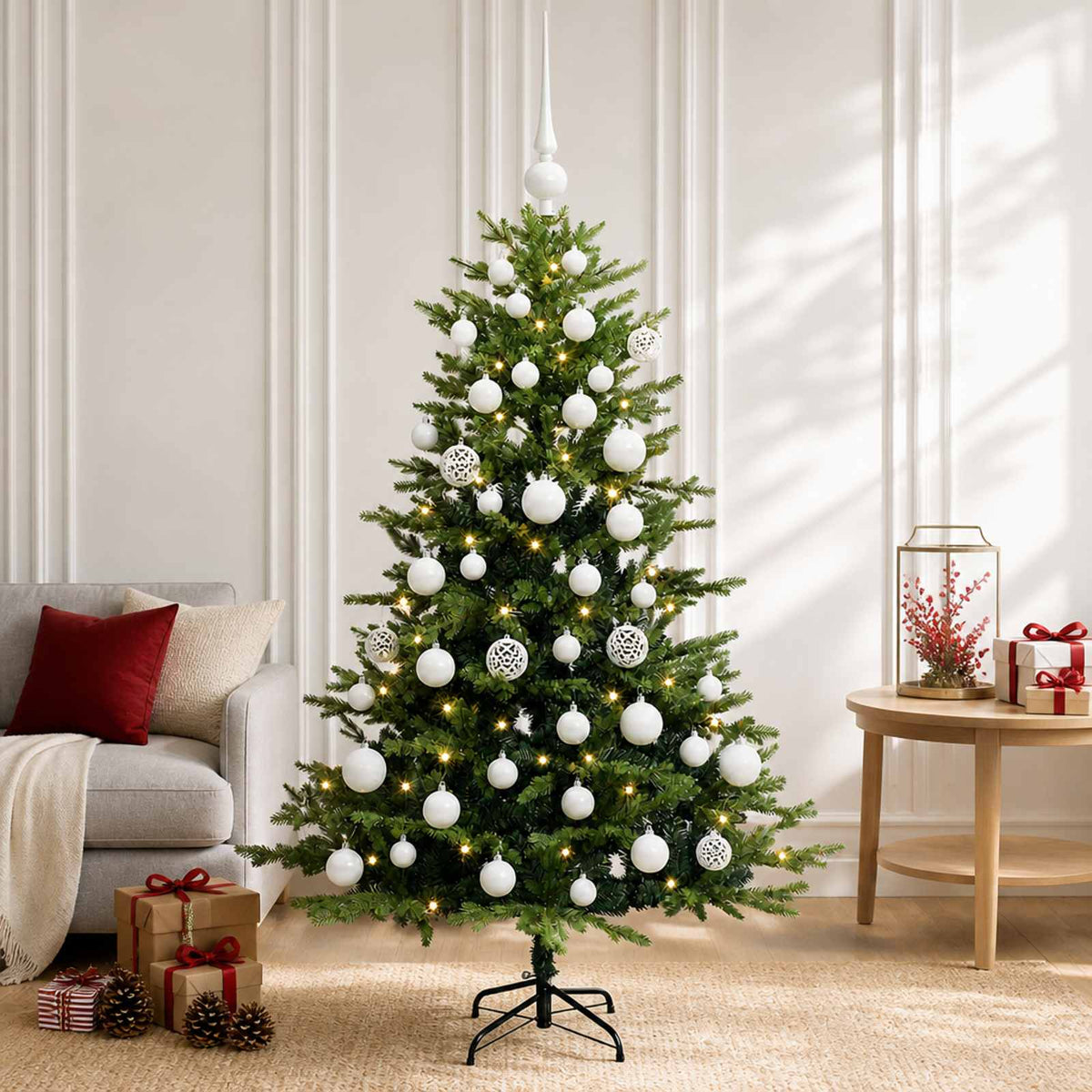 Kunstkerstboom met Ballen 120 cm 150 LED's Warmwit is nu te koop bij PeponiXL, paradijselijk wonen!