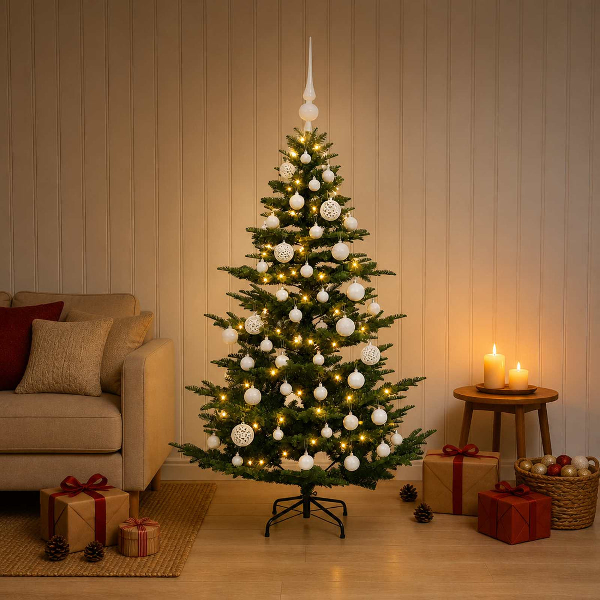 Kunstkerstboom met kerstbal 150 cm 150 LED's Warmwit PE & PVC is nu te koop bij PeponiXL, paradijselijk wonen!