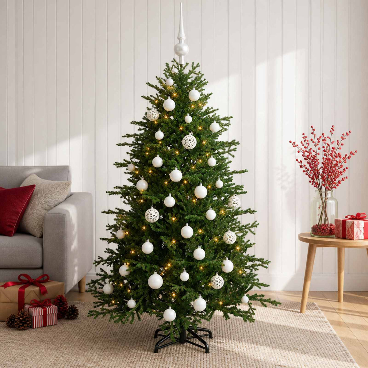 Kunstkerstboom met kerstbal 120 cm 150 LED's Warmwit is nu te koop bij PeponiXL, paradijselijk wonen!