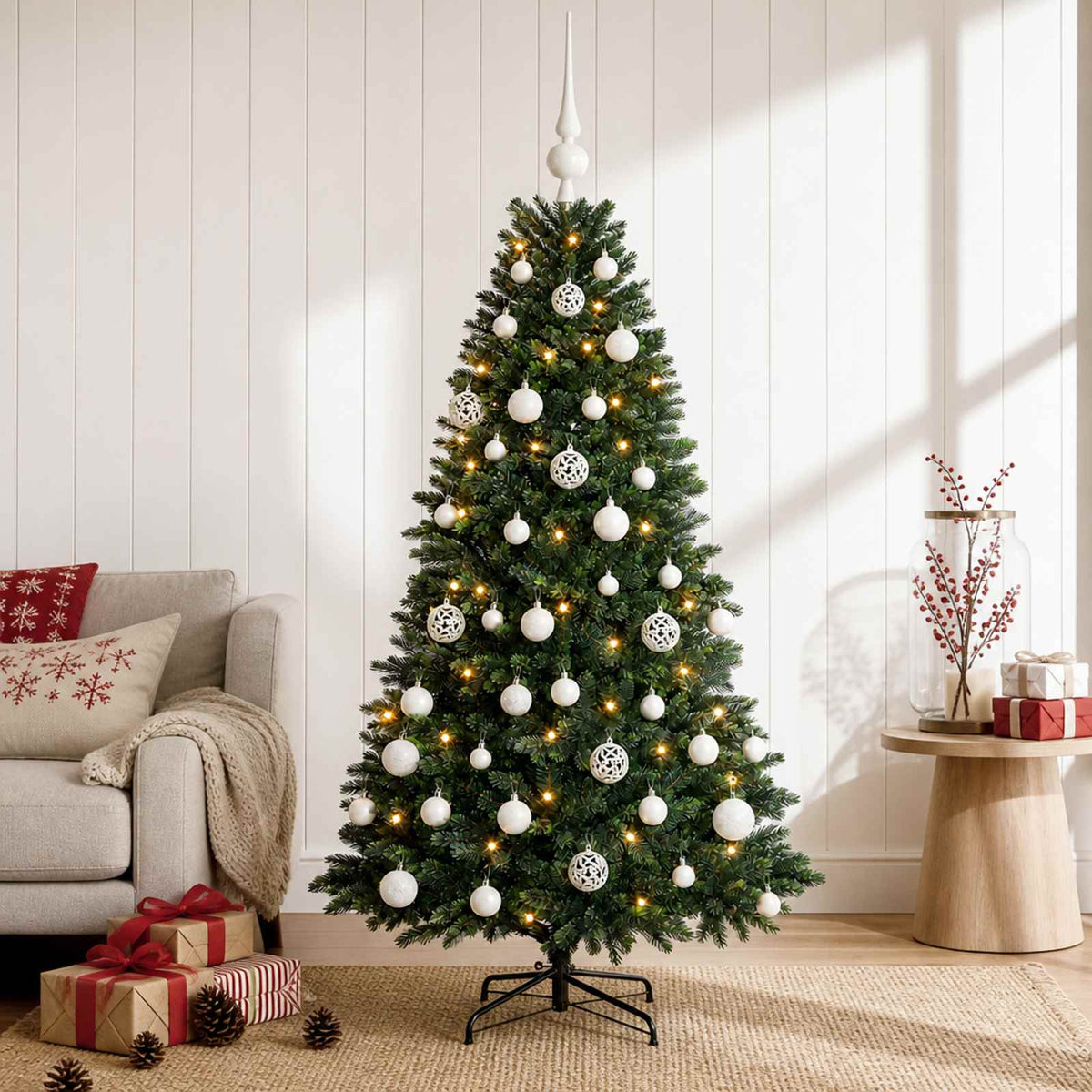 Kunstkerstboom met Ballen 120 cm 150 LED's Warmwit is nu te koop bij PeponiXL, paradijselijk wonen!