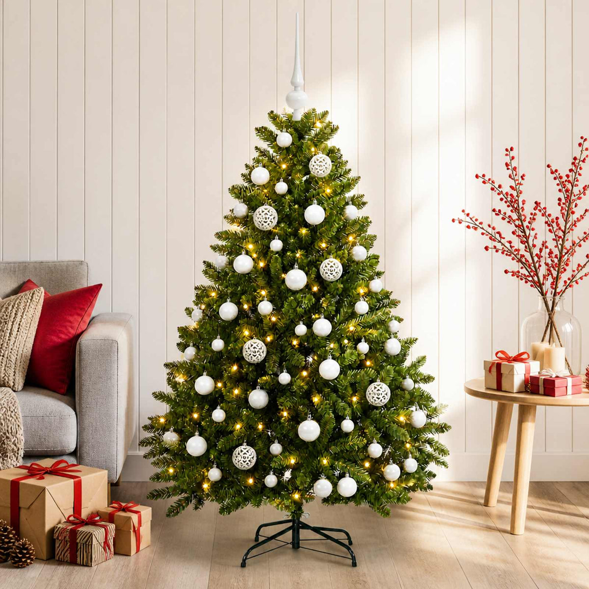 Kunstkerstboom lichtgroen met kerstballen 120 cm 150 LED's is nu te koop bij PeponiXL, paradijselijk wonen!
