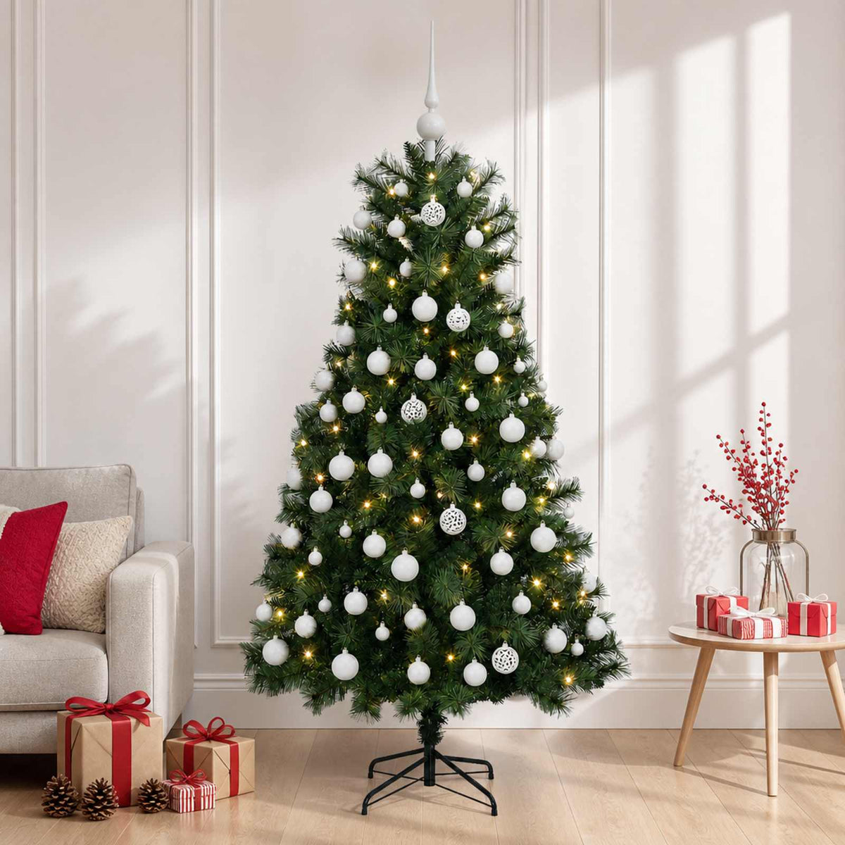 Kunstkerstboom met scharnierende takken en kerstballen 150 cm is nu te koop bij PeponiXL, paradijselijk wonen!
