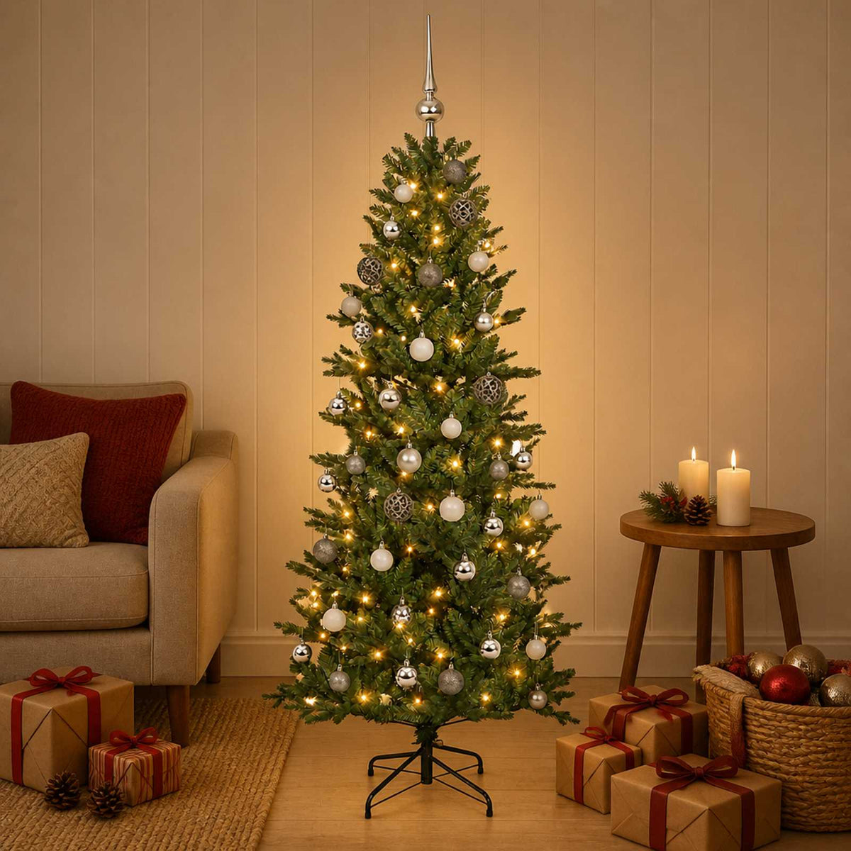 Kunstkerstboom met kerstbal 120 cm 150 LED's Warmwit PVC en PE is nu te koop bij PeponiXL, paradijselijk wonen!