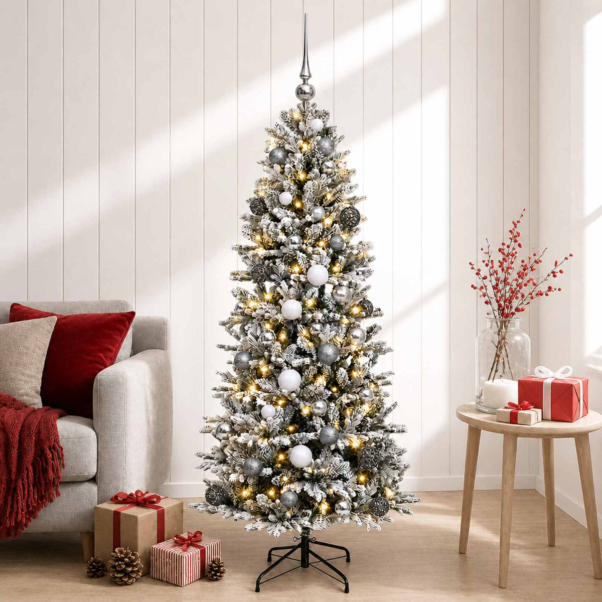 vidaXL Kunstkerstboom met kerstbal 120 cm 150 LED's Warmwit PVC en PE