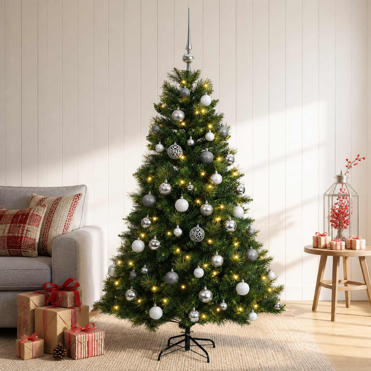 vidaXL Kunstkerstboom met kerstbal 150 cm 150 LED's Warmwit