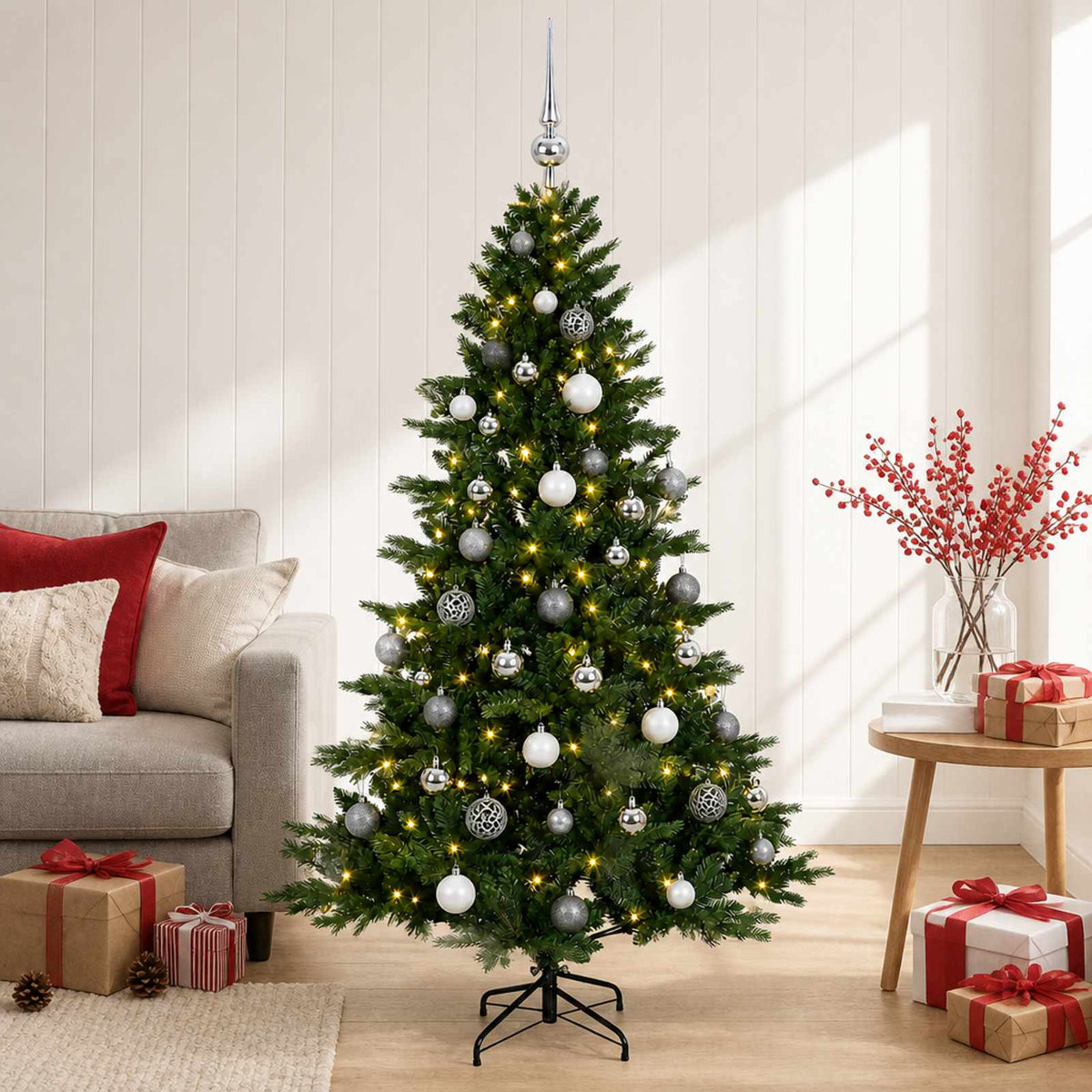 vidaXL Kunstkerstboom met kerstbal 150 cm 150 LED's Warmwit