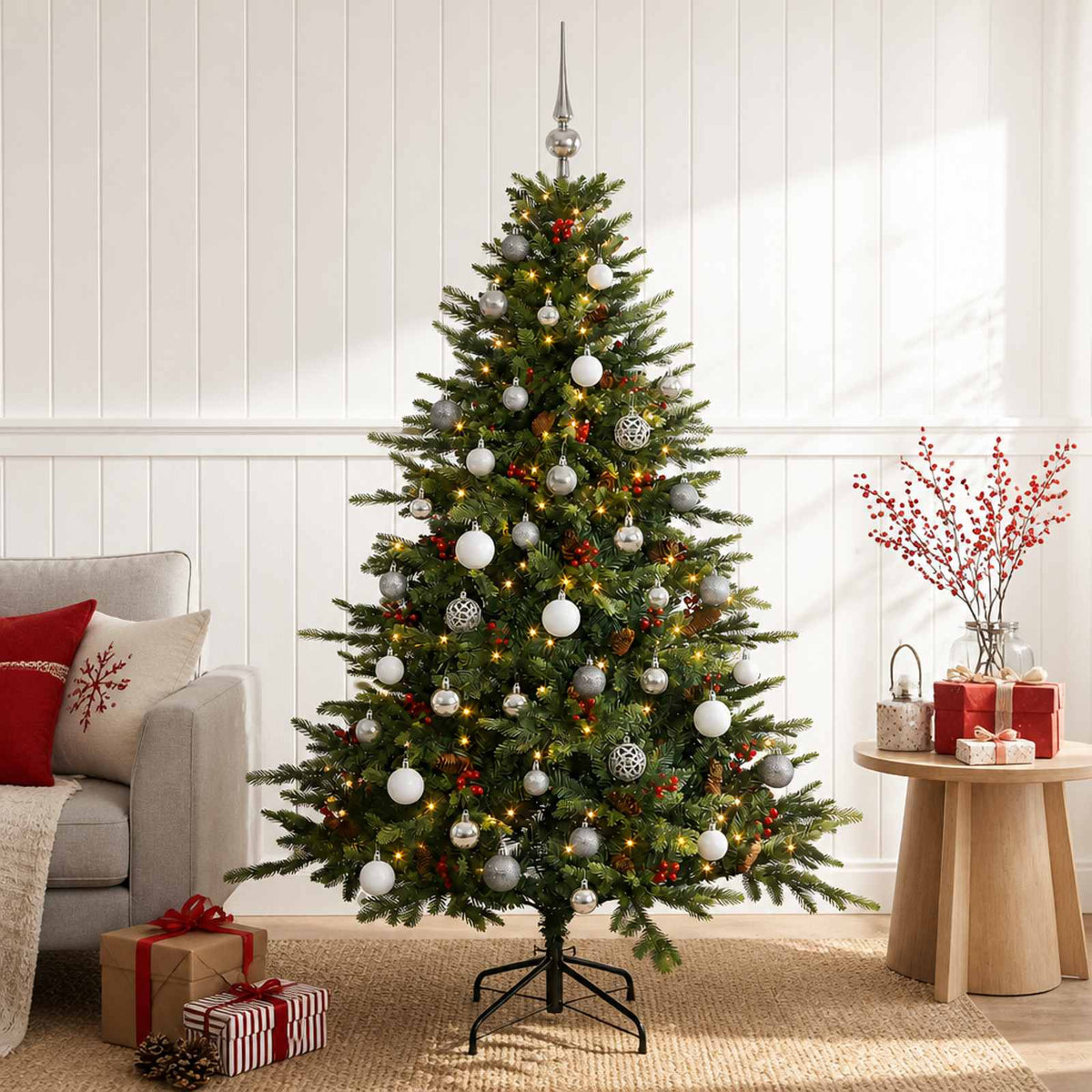 vidaXL Kunstkerstboom met kerstbal 150 cm 150 LED's Warmwit