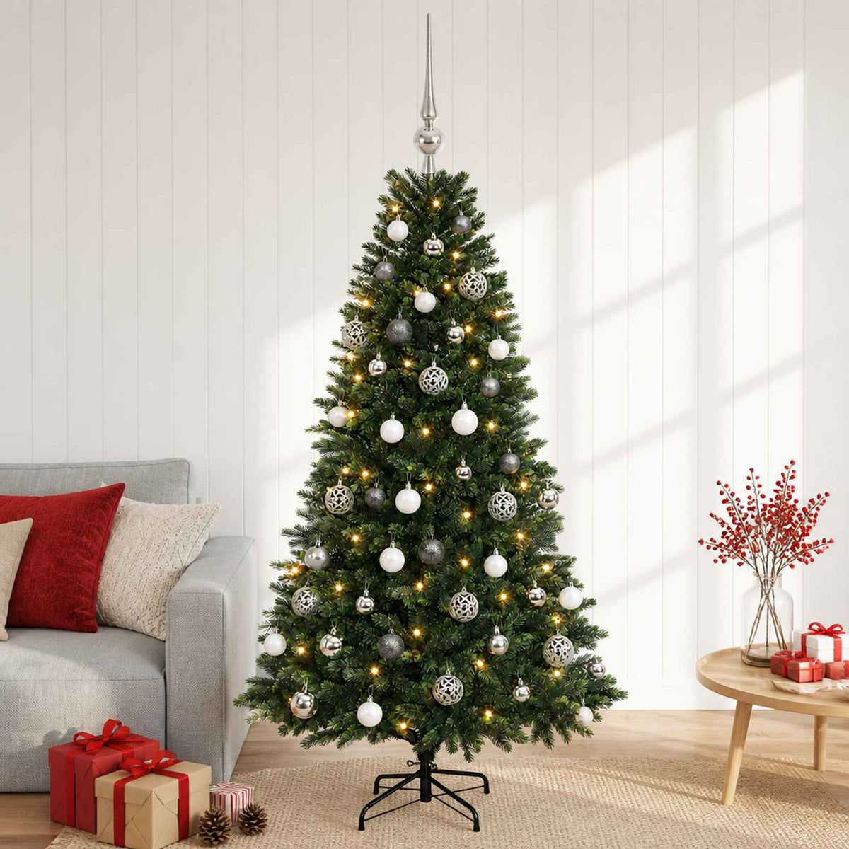vidaXL Kunstkerstboom met Ballen 150 cm 150 LED's Warmwit