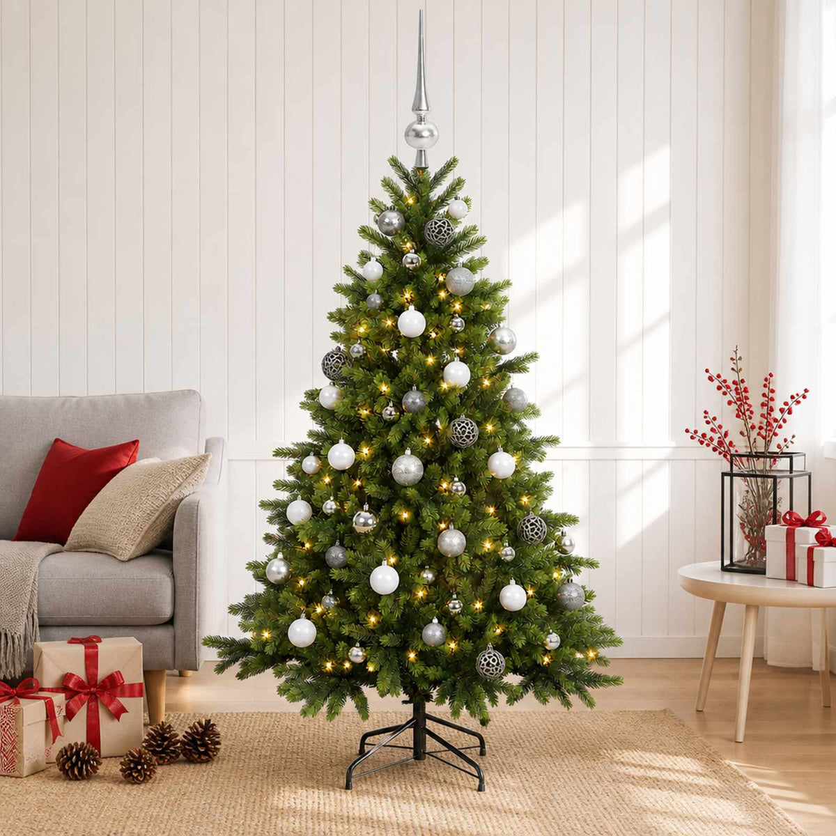 vidaXL Kunstkerstboom met kerstbal 150 cm 150 LED's Warmwit