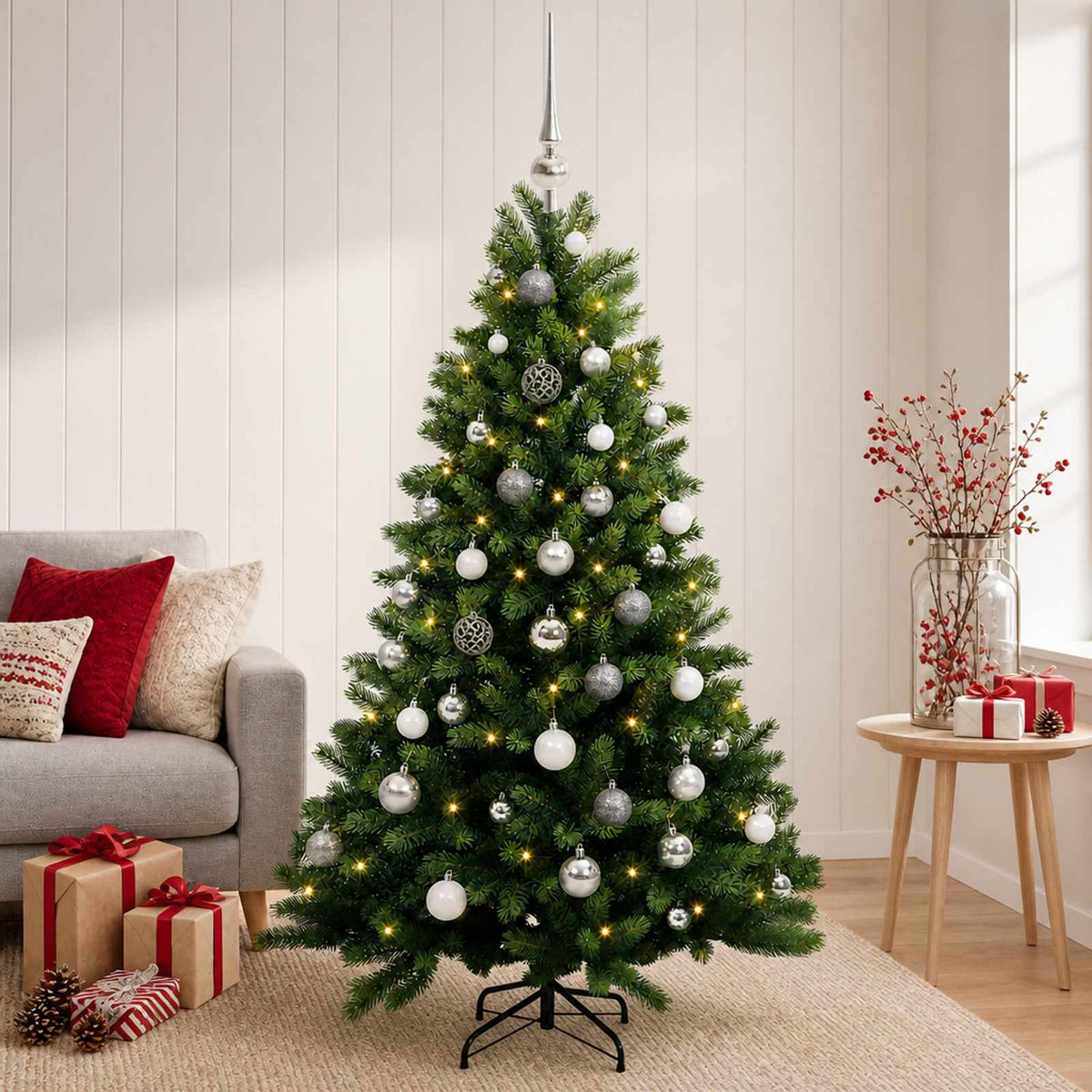 vidaXL Kunstkerstboom met Ballen 120 cm 150 LED's Warmwit