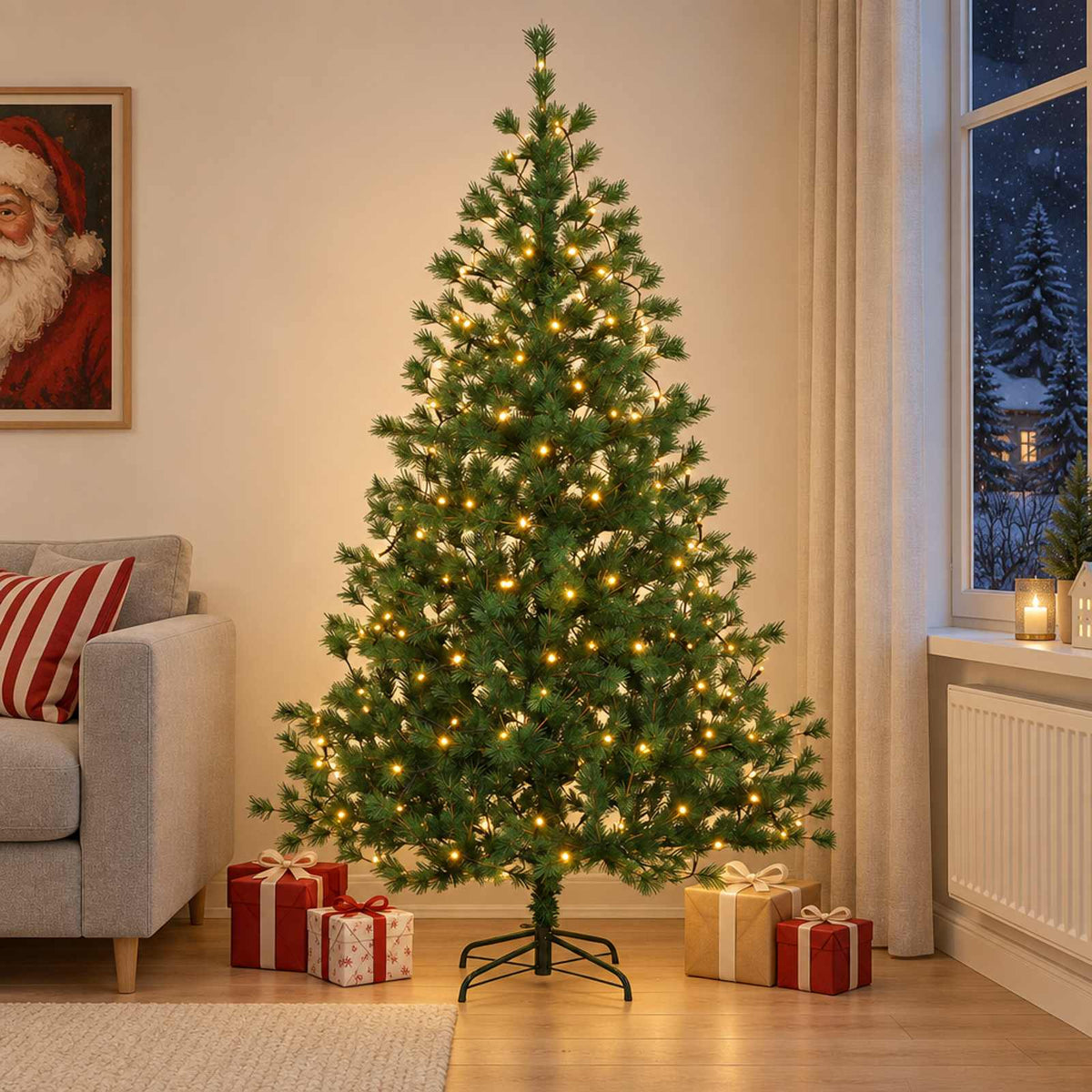 Kunstmatige Inklapbare Kerstboom 210 cm 300 LED's Warmwit is nu te koop bij PeponiXL, paradijselijk wonen!