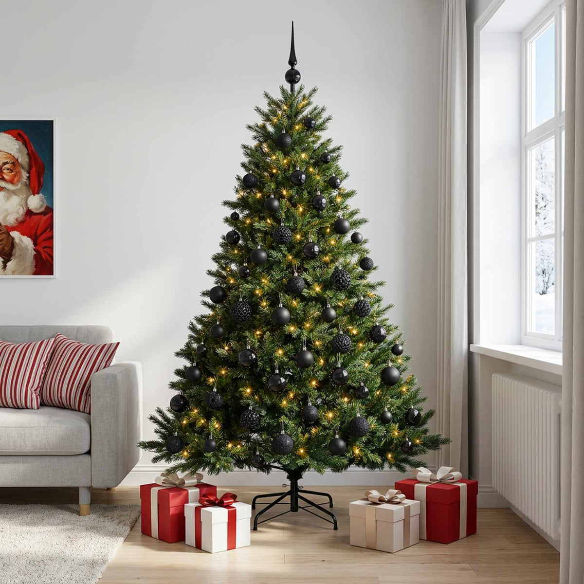 Kunstkerstboom met kerstbal 180 cm 300 LED's Warmwit is nu te koop bij PeponiXL, paradijselijk wonen!