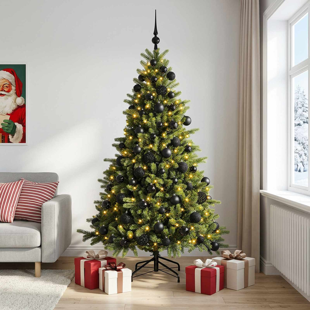 Kunstkerstboom met kerstbal 180 cm 300 LED's Warmwit is nu te koop bij PeponiXL, paradijselijk wonen!