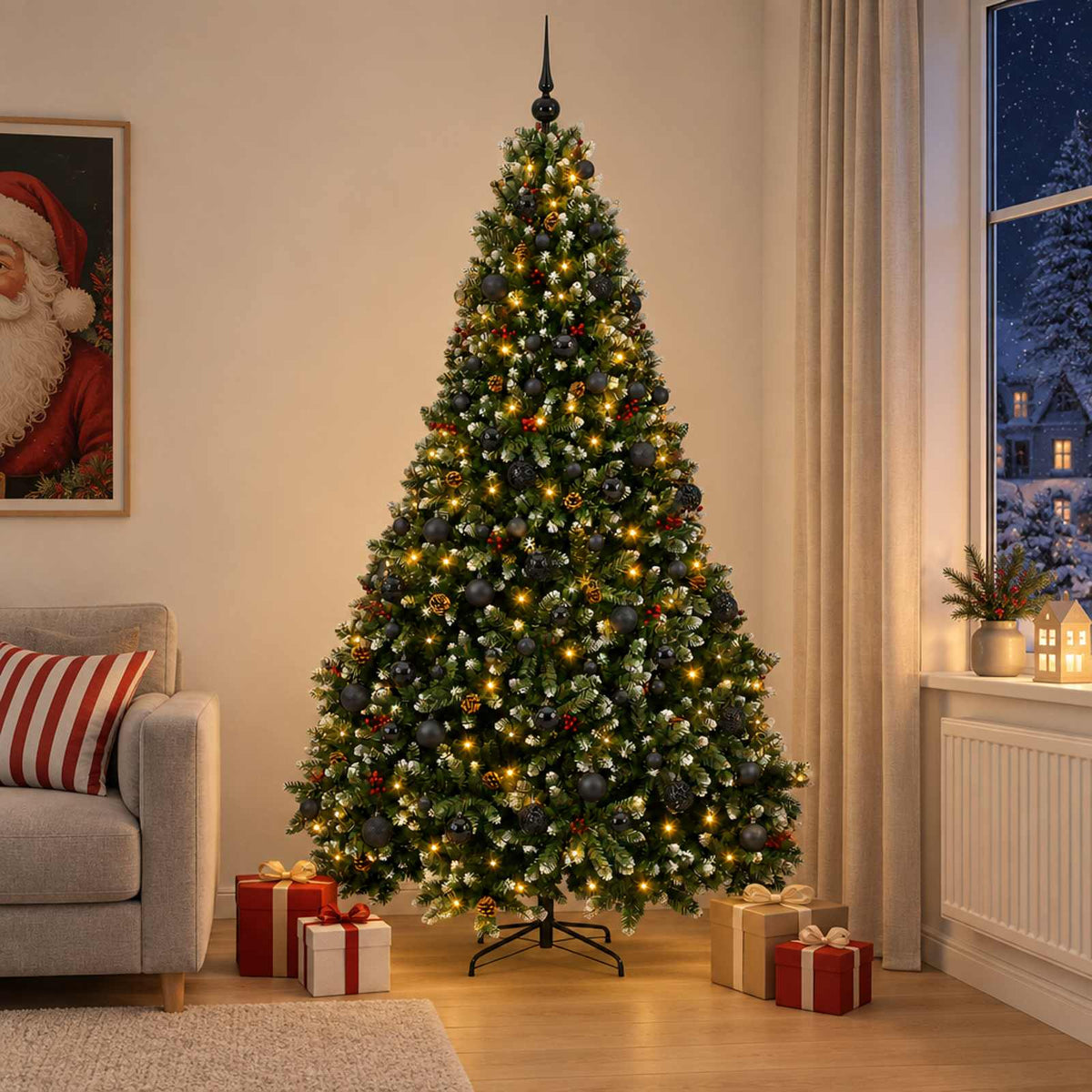 vidaXL Kunstkerstboom groen met kerstballen 240 cm 300 LED's Warmwit