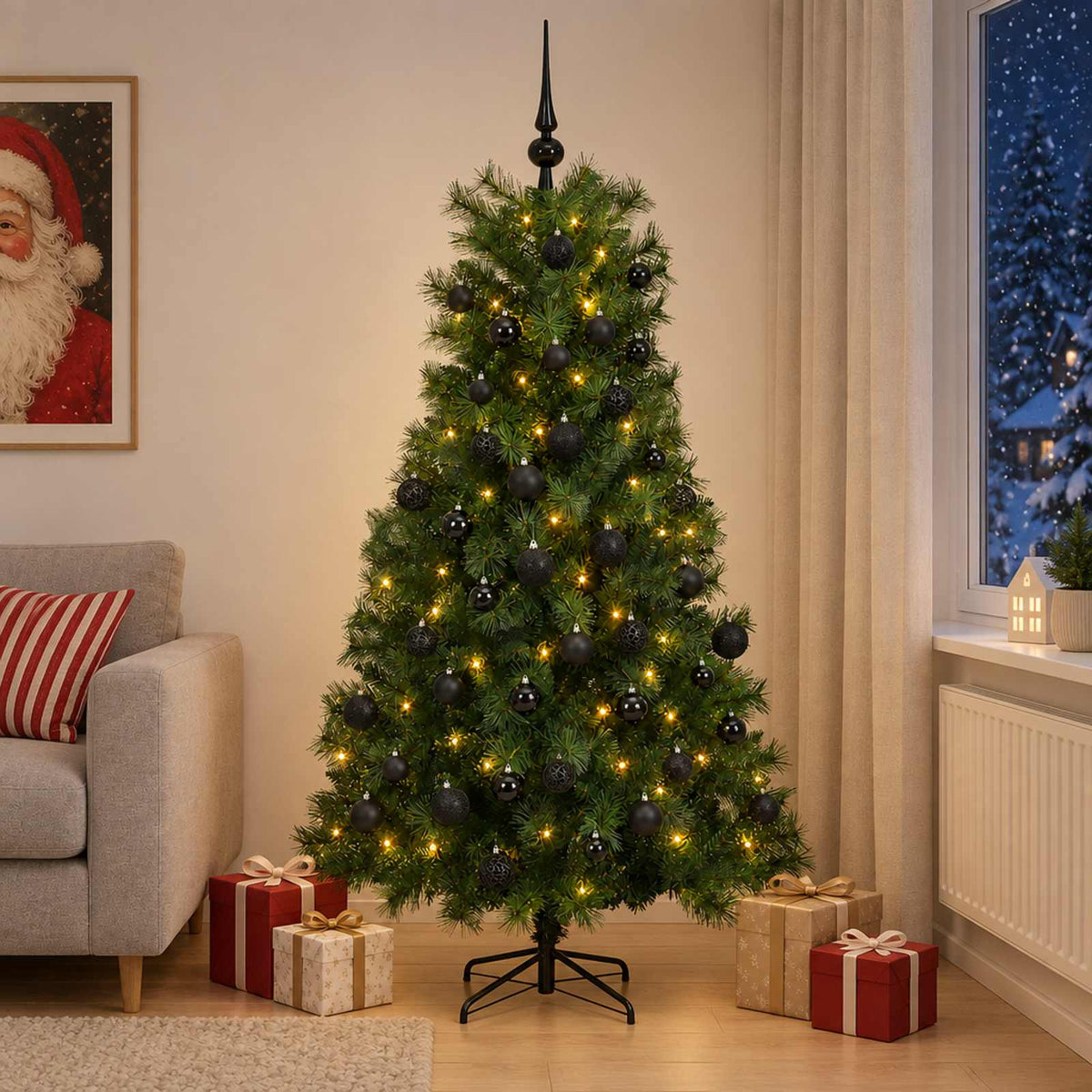 Kunstkerstboom met scharnierende takken en kerstballen 210 cm is nu te koop bij PeponiXL, paradijselijk wonen!