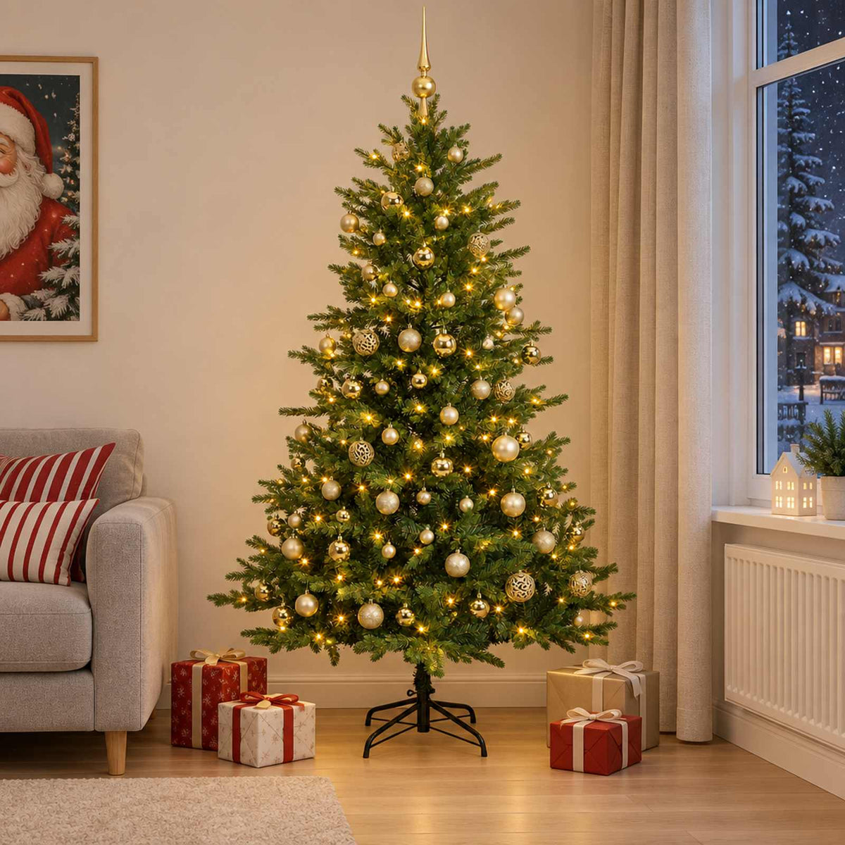 Kunstkerstboom met Ballen 180 cm 300 LED's Warmwit is nu te koop bij PeponiXL, paradijselijk wonen!
