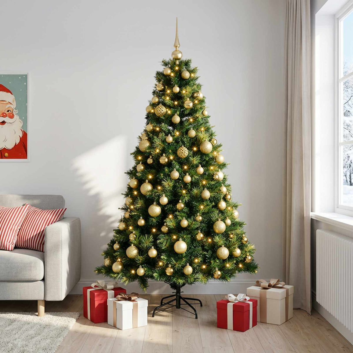 Kunstkerstboom met kerstbal 180 cm 300 LED's Warmwit is nu te koop bij PeponiXL, paradijselijk wonen!