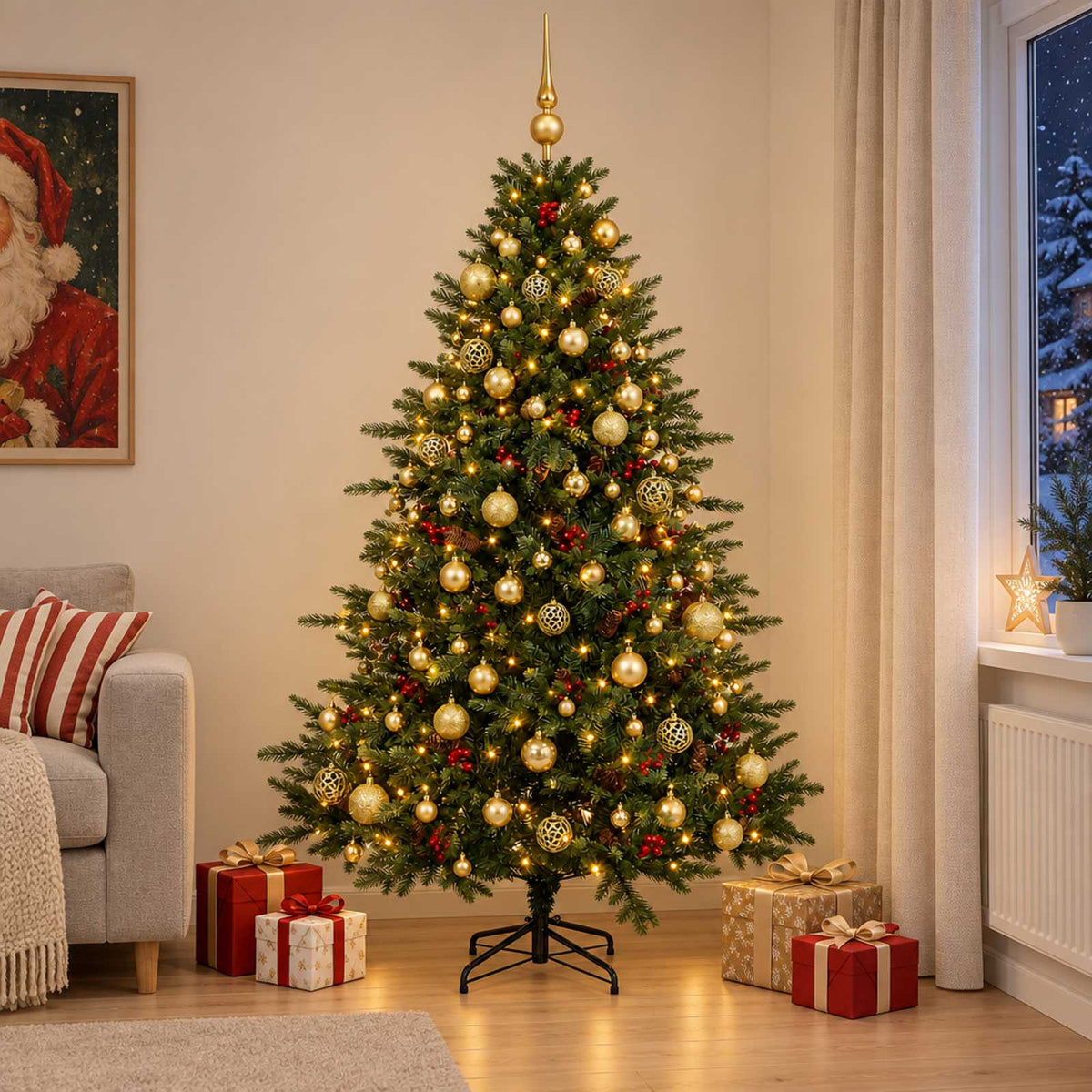 Kunstkerstboom met kerstbal 210 cm 300 LED's Warmwit is nu te koop bij PeponiXL, paradijselijk wonen!
