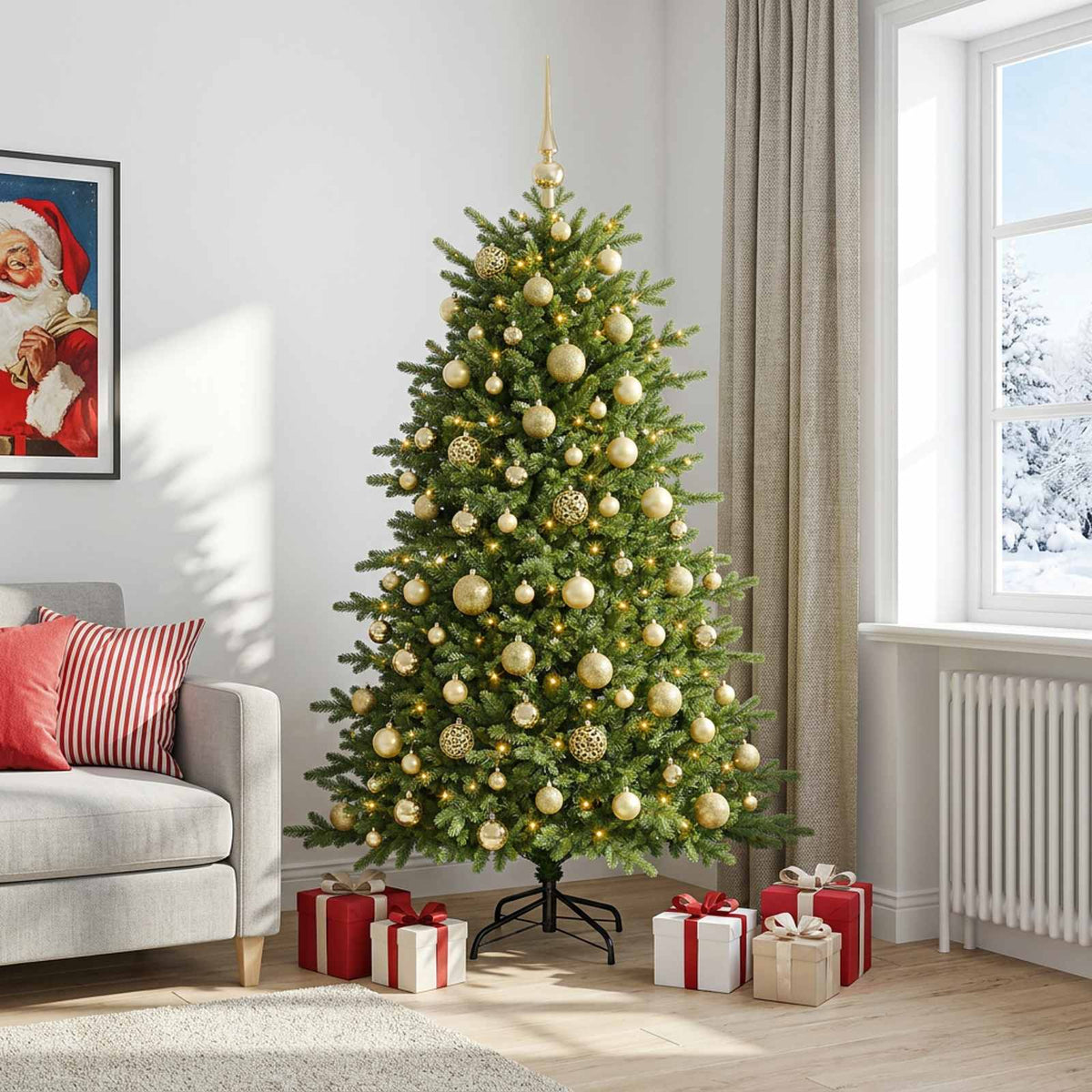 vidaXL Kunstkerstboom met kerstbal 210 cm 300 LED's Warmwit