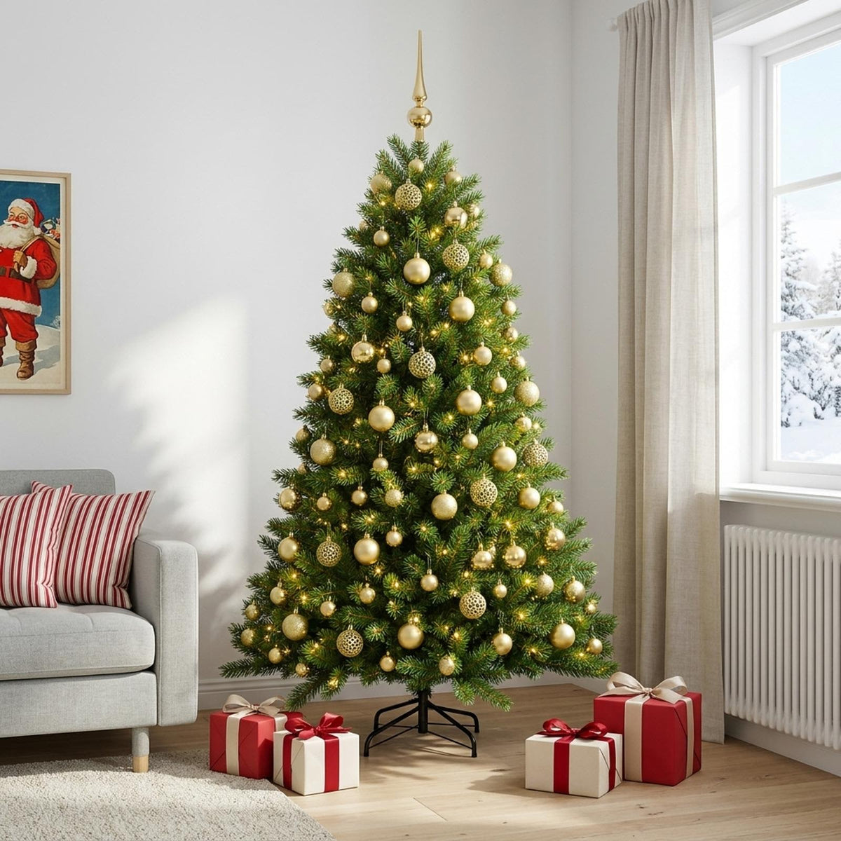 Kunstkerstboom met Ballen 210 cm 300 LED's Warmwit is nu te koop bij PeponiXL, paradijselijk wonen!
