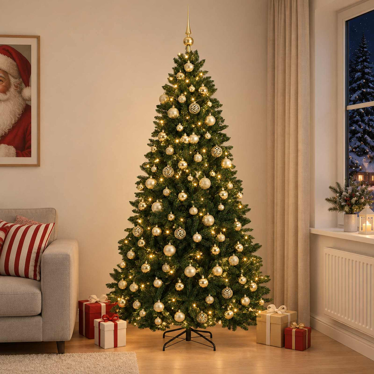 Kunstkerstboom donkergroen met kerstballen 210 cm 300 LED's is nu te koop bij PeponiXL, paradijselijk wonen!