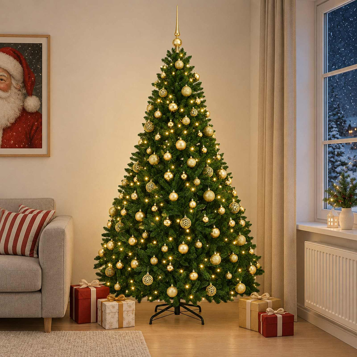vidaXL Kunstkerstboom middengroen met kerstbal 240 cm 300 LED's