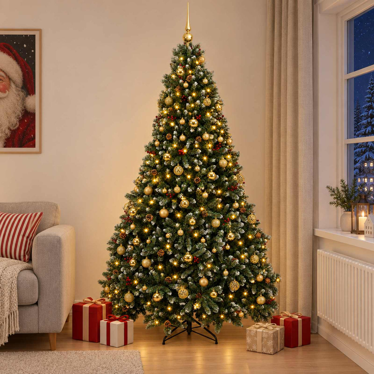 Kunstkerstboom groen met kerstballen 210 cm 300 LED's Warmwit is nu te koop bij PeponiXL, paradijselijk wonen!