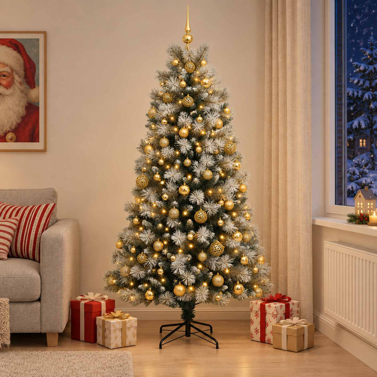 Kunstkerstboom met scharnierende takken en kerstballen 210 cm is nu te koop bij PeponiXL, paradijselijk wonen!
