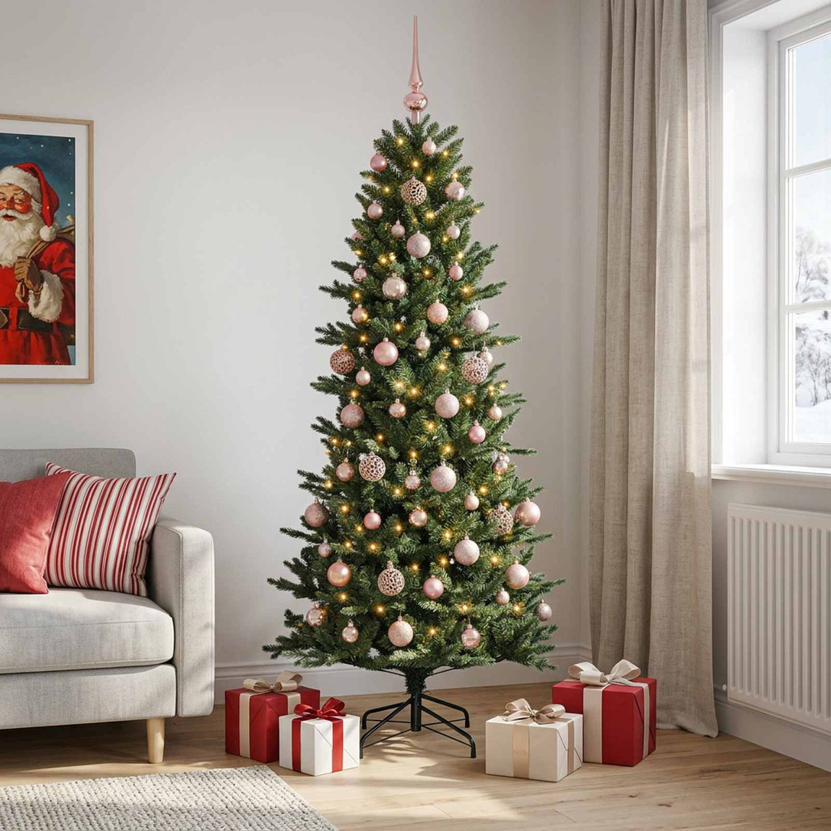 Kunstkerstboom met kerstbal 180 cm 300 LED's Warmwit PVC en PE is nu te koop bij PeponiXL, paradijselijk wonen!