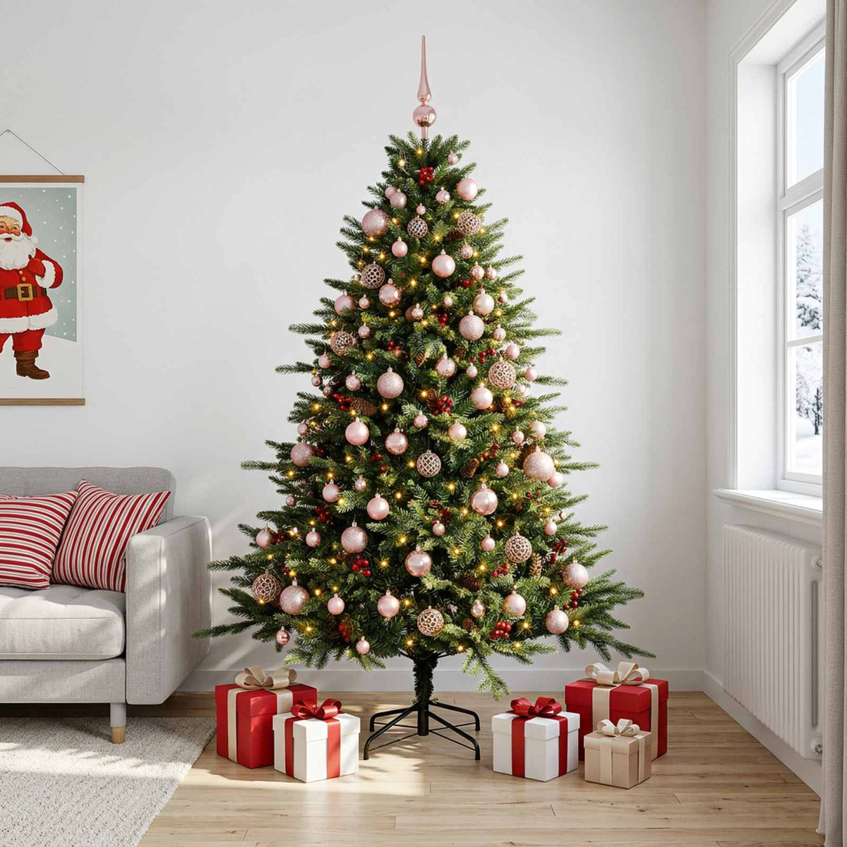 Kunstkerstboom met kerstbal 180 cm 300 LED's Warmwit is nu te koop bij PeponiXL, paradijselijk wonen!