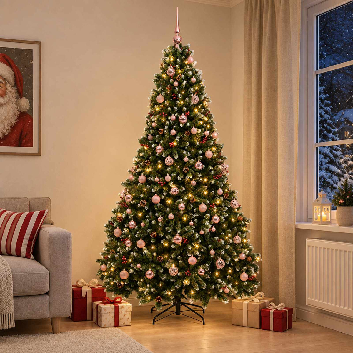 Kunstkerstboom groen met kerstbal 240 cm 300 LED's Warmwit is nu te koop bij PeponiXL, paradijselijk wonen!