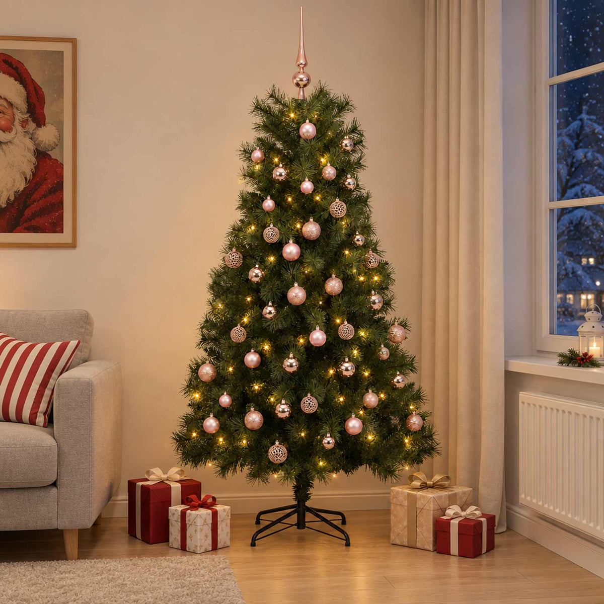 Kunstkerstboom met scharnierende takken en kerstballen 210 cm is nu te koop bij PeponiXL, paradijselijk wonen!
