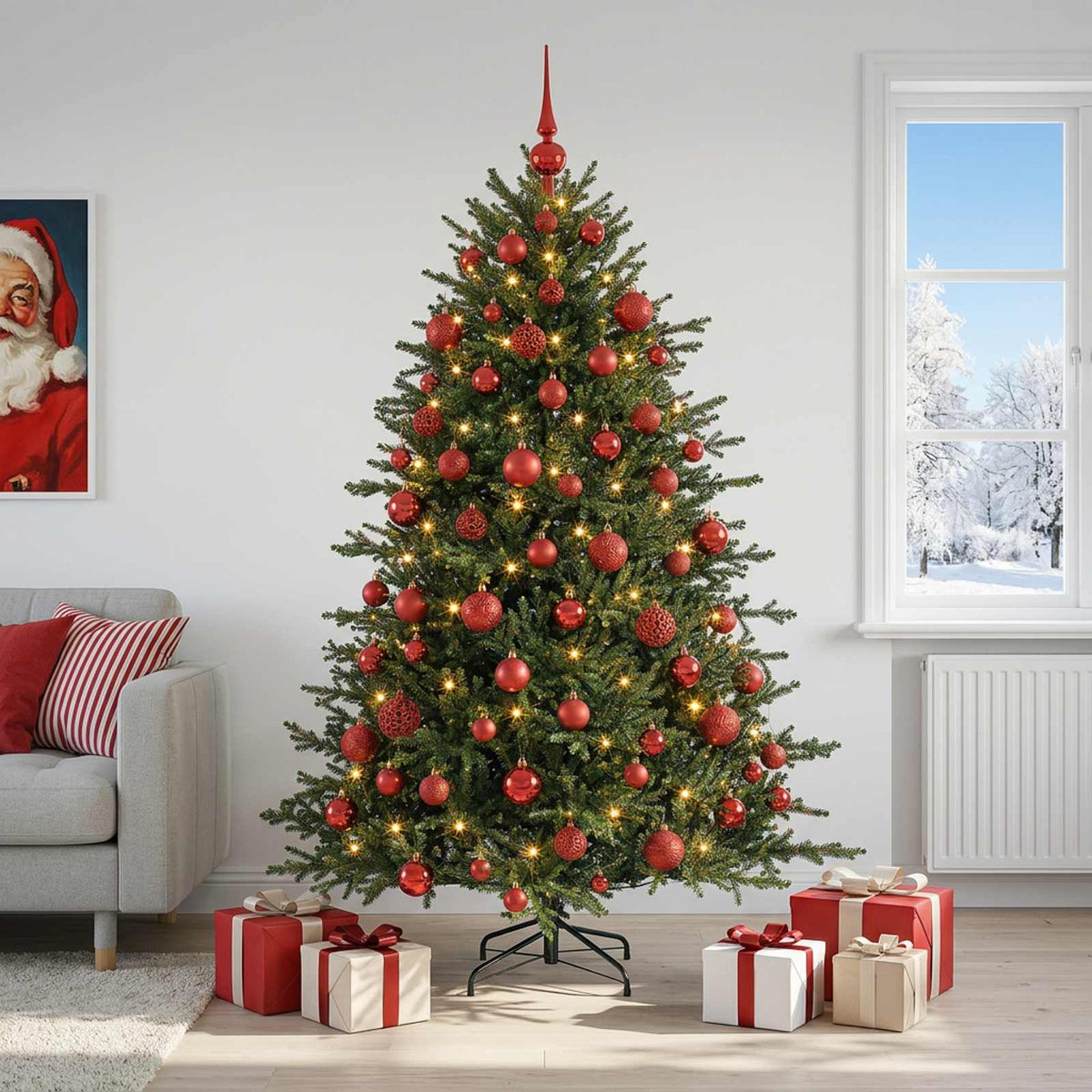 Kunstkerstboom met kerstbal 180 cm 300 LED's Warmwit is nu te koop bij PeponiXL, paradijselijk wonen!