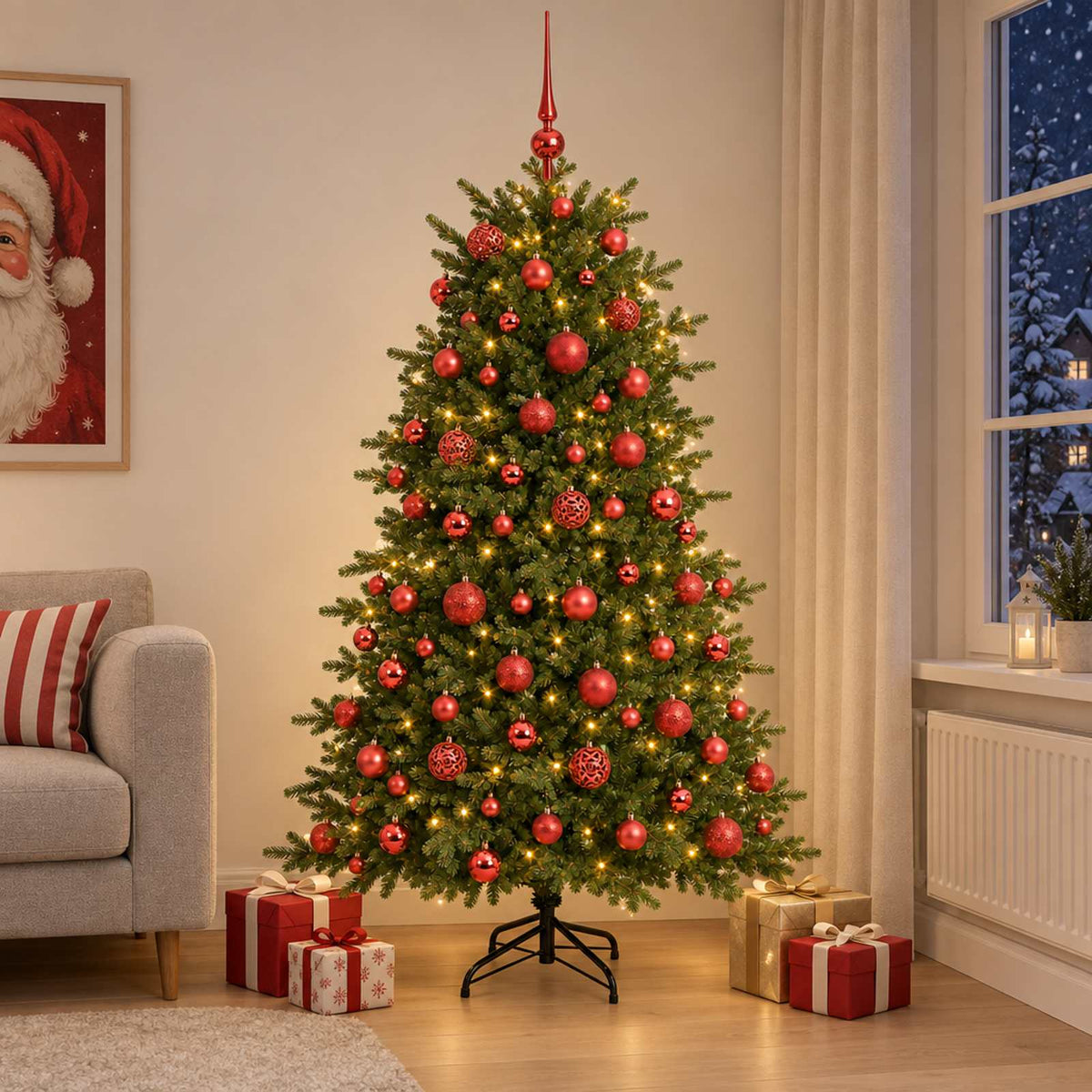 vidaXL Kunstkerstboom met kerstbal 210 cm 300 LED's Warmwit