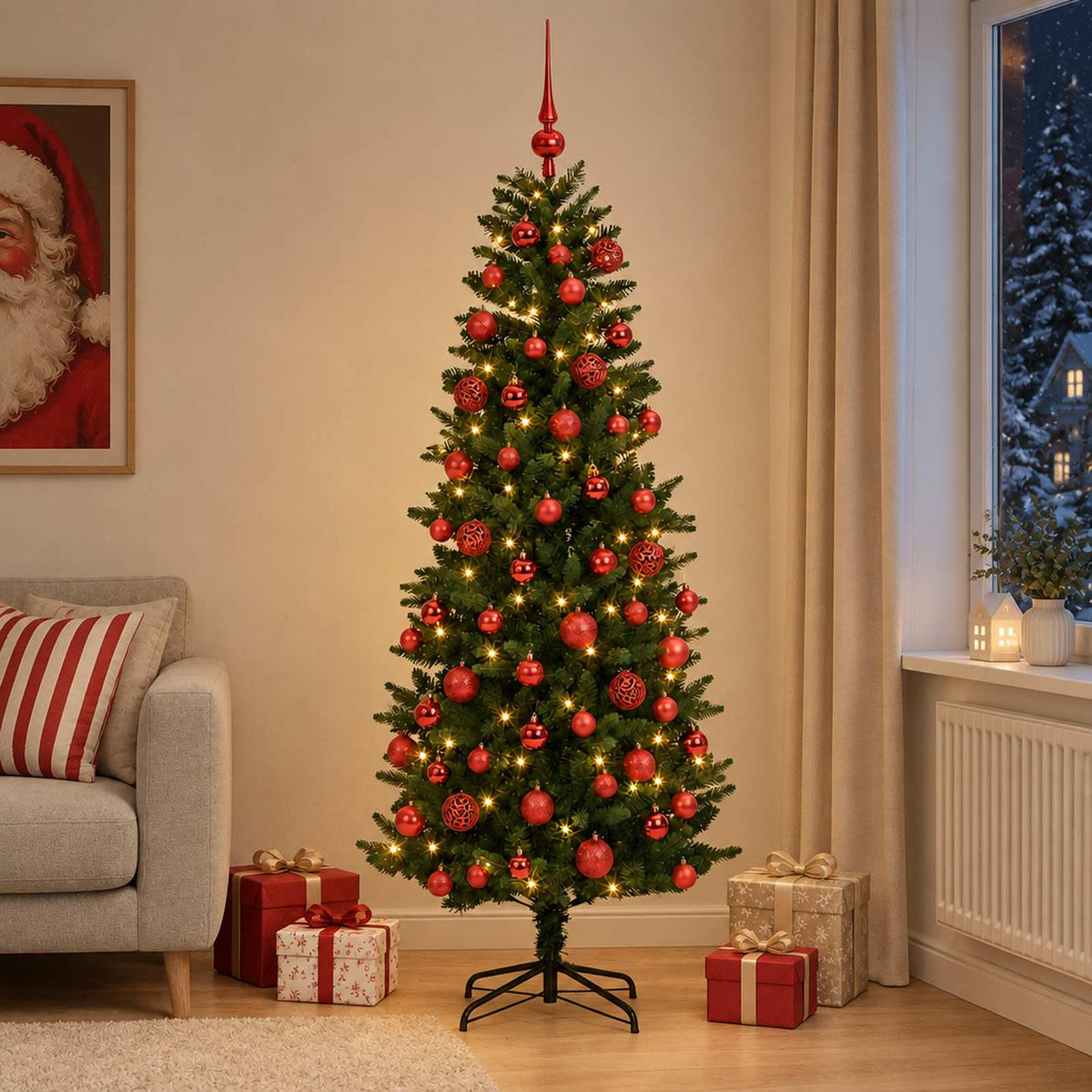 Kunstkerstboom met Ballen 210 cm 300 LED's Warmwit PE en PVC is nu te koop bij PeponiXL, paradijselijk wonen!