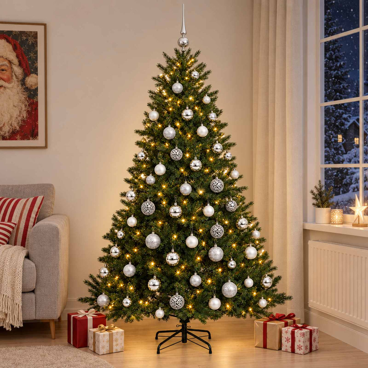 Kunstkerstboom met kerstbal 180 cm 300 LED's Warmwit is nu te koop bij PeponiXL, paradijselijk wonen!