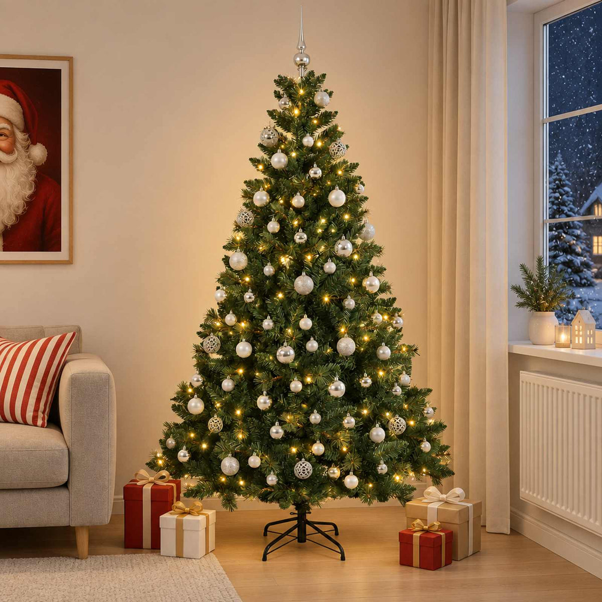 vidaXL Kunstkerstboom met Ballen 180 cm 300 LED's Warmwit