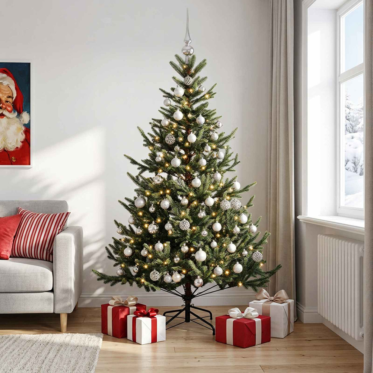 Kunstkerstboom met kerstbal 180 cm 300 LED's Warmwit is nu te koop bij PeponiXL, paradijselijk wonen!